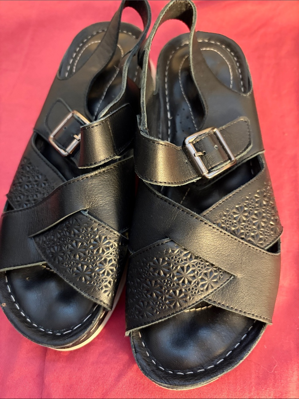 Miz Mooz Black Leather Slingback Sandals with Buckle